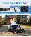 Child riding Electric Drifting Go Kart For Kids 3 Plus, 24V Powered Ride On Drift Racer With 360 Degree Spin, Black, in driveway