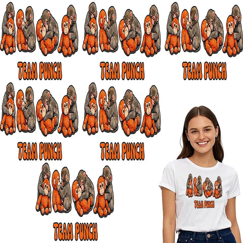 6 Pack Dtf Transfers Premium Hd Vivid Color Ready To Press Heat Transfer Stickers featuring gorillas and 'Team Punch' text