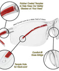 All Day Comfort Clear Safety Glasses With SuperLite Lens Technology And SuperClear Optics with curved lens and red rubber accents