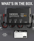 GenPro 10X3 3-Bank Marine Battery Charger - 30A Total, 12V Waterproof Onboard Boat Charger contents in box
