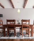Kiven Instant Light Conversion Kit for 4/5/6inch Hole, 2-Light Glass Farmhouse Lighting over wooden dining table in modern home.