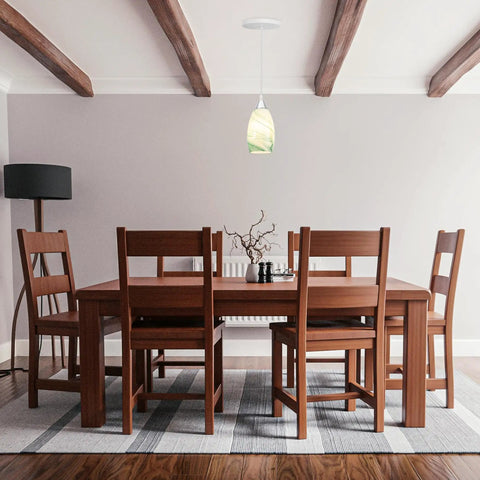 Kiven Instant Light Conversion Kit for 4/5/6inch Hole, 2-Light Glass Farmhouse Lighting over wooden dining table in modern home.