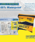 Front view of Adventure Medical Kits Ultralight/Watertight Medical Kit .5; yellow waterproof pouch and clear contents bag.