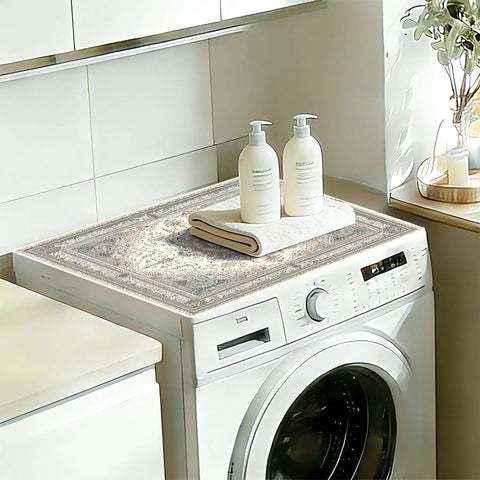 Two Pack Washer And Dryer Top Mats 25.6 By 25.6 Inches Non Slip Quick Dry Top Protectors For Laundry Room And Kitchen Beige Vintage Persian Pattern Shielding Scratches From Detergent Bottles And Spills on washer