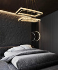 Two Ring Crystal Chandelier LED Ceiling Light In Stainless Steel, Modern Pendant Fixture for Bedroom, Warm White