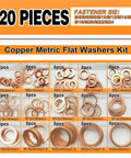Crush Flat Copper Washers Set With 120 Pieces In 15 Metric Sizes M5 to M24 in labeled case for oil plugs and plumbing