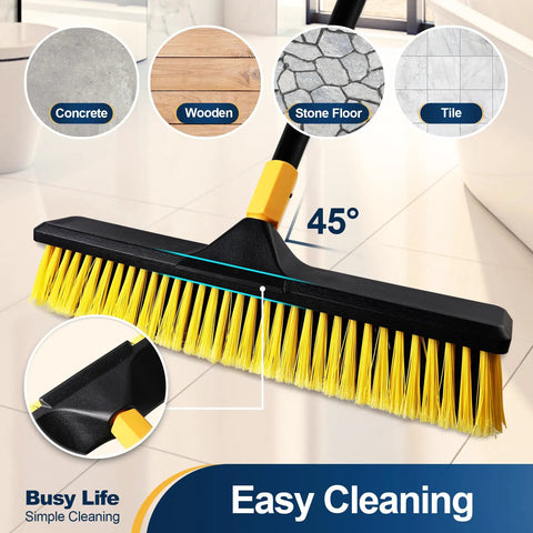Image of 18 Inch Push Broom Heavy Duty Outdoor Commercial Broom with stiff bristles, suitable for various hard floors, adjustable handle.