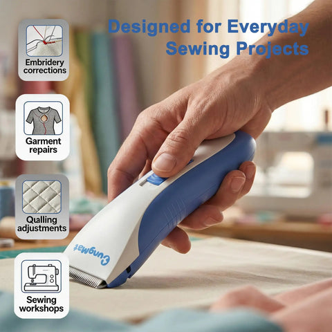 Electric Seam Ripper Pro Kit With Storage Case And USB Charging in use for quilting adjustments