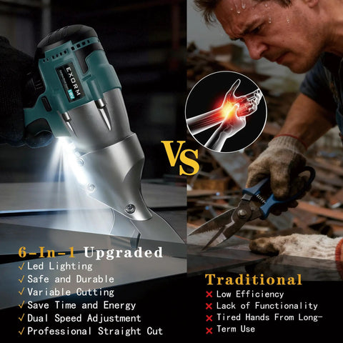 Cordless Brushless Sheet Metal Shear With 360 Degree Pivoting Head, 14 Gauge Cutting Capacity For Stainless Steel Iron