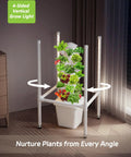 Dope Indoor Hydroponic Garden Tower With 30 Pods 48W LED Grow Light showing white finish and vertical plant growth