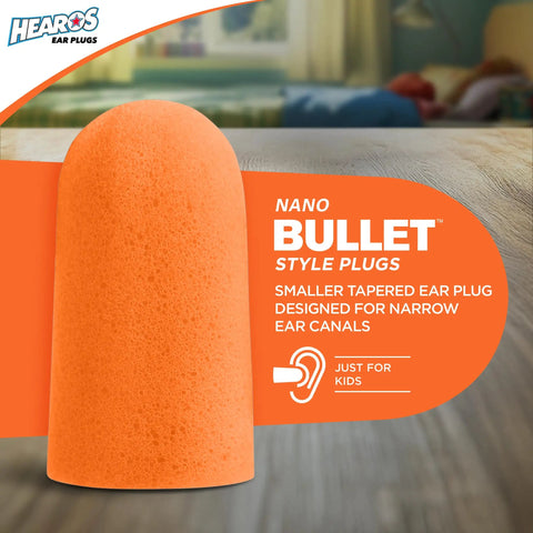 Image of Kids Foam Ear Plugs NRR 28 Three Pack X Small Corded Hearing Protection For Small Ears against blurred background.