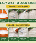 Instructions for using Beefed Up Gravel Glue For Landscaping That Locks Pebbles In Place, 32 oz decomposed granite stabilizer shown in methods