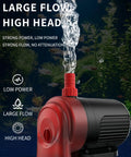 Submersible Water Pump For Aquarium Fish Tank And Hydroponics, Ultra Quiet 28dB, red and black pump, ceramic shaft, adjustable outlet