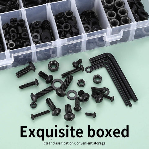 1170 Pcs Metric Bolts And Nuts Set With M3 M4 M5 M6 Hex Socket Button Head Screws Washers And Nuts Kit in a storage box