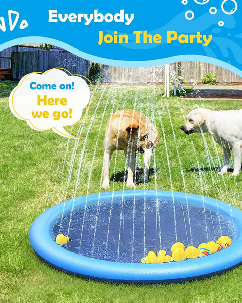 Splash Pad For Dogs And Kids, Anti Slip Dog Pool For Large Dogs, 0.58mm Thickened Durable Outdoor Water Play Mat, 67 Inch, Blue