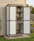Tall Outdoor Storage Cabinet With Adjustable Shelves For Garden And Garage White Plastic And Wood Build Waterproof Roof Lockable Doors