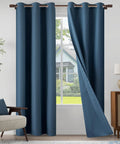 Dark Blue Blackout Linen Textured Curtains Set for Living Room and Bedroom, Lightweight Grommet Top Panels, hanging by window
