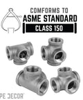 Half Inch Side Outlet Tee Fitting Set For One Half Inch Pipes, Black Malleable Iron Pipe Decor Cast Iron Nipples And Fittings
