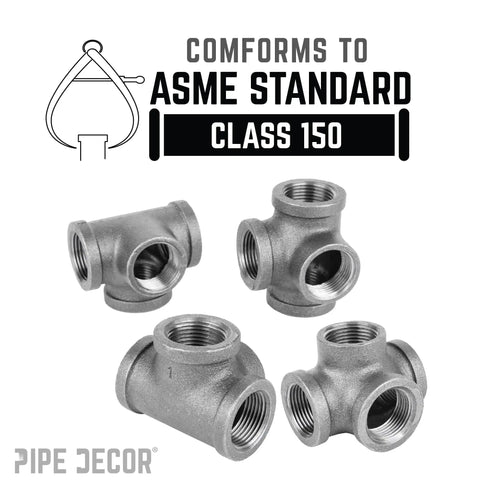 Half Inch Side Outlet Tee Fitting Set For One Half Inch Pipes, Black Malleable Iron Pipe Decor Cast Iron Nipples And Fittings