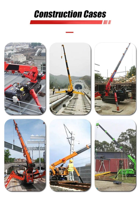 Legit Portable Hydraulic Crawler Crane With Handheld Remote shown in various construction cases and setups.