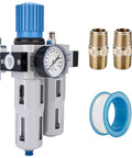 Half Inch NPT High Pressure Air Filter Regulator Lubricator Combo With Water And Oil Trap Separator Gauge 0 To 230 Psi