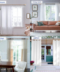 Heavy Duty Adjustable Wood Curtain Rods 1 Inch Diameter 48 to 86 Inches with Imitation Wood Grain Leaf Pattern Finials in various room setups