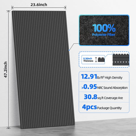 4 Pack High Density Acoustic Foam Panels Super Thick Sound Proof Wall Tiles With Self Adhesive Backing, 47 x 23 inches size.