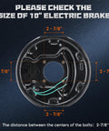 Youxmoto trailer electric brake backing plate, black metal with green wires, front view