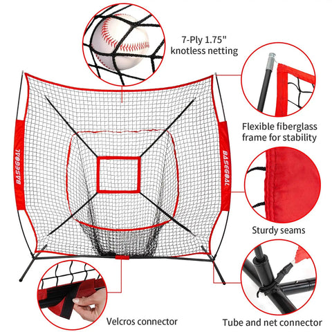7x7 Baseball Softball Practice Net With Batting Tee And Bow Frame Backstop Portable Hitting And Pitching Net Kit