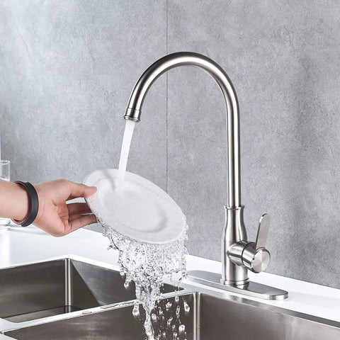 Single Handle Kitchen Faucet Stainless Steel Brushed Nickel High Arc Deck Mount Sink Tap For One Hole Install Pro Grade Bar And Kitchen Faucet Durable