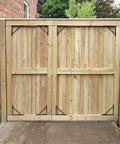 Wooden gate with Heavy Duty Corner Brace Gate Bracket No Sag Kit for Shed Doors Driveway Gates Galvanized Steel Black Powder Coat