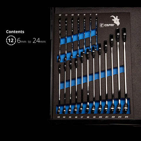 Combination Wrench Set With Mechanic's Tray, Metric 6 To 24 Mm, 19-Piece Pro Grade Chrome Vanadium in tray display