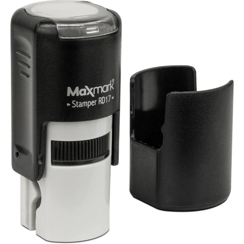Custom Round Self Inking Stamp With Sleek Pocket Design For Fast Inspections Or Approvals with protective cap.