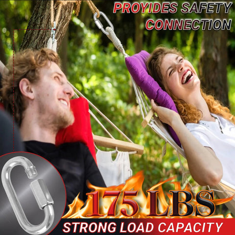 Heavy Duty Chain Quick Links And Carabiner Set For Hammock Hanging Camping And Hiking featuring relaxed couple in hammock