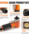 Close-up view of components in the 2 Inch Pneumatic Mini Orbital Sander Kit With 2 In 1 Air Right Angle Grinder Polisher Surface Prep Tool