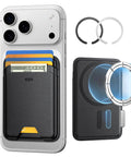 Slim MagSafe Card Wallet With RFID Blocking, Holds Up To 5 Cards, Magnetic Wallet For iPhone, Black attached to phone