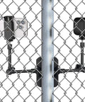 Magnetic Camera Fence Mount for GoPro, Mevo Start, Insta360 Pocket 3, and iPhone with dual arms on chain link fence