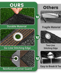 Comparison of 70 Percent Shade Cloth 20x20 Ft HDPE Mesh Tarp with reinforced grommets and stitching vs fragile material and poor stitching