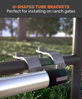U-shaped tube brackets for Rugged Built Single Automatic Swing Gate Opener installation on ranch gates.