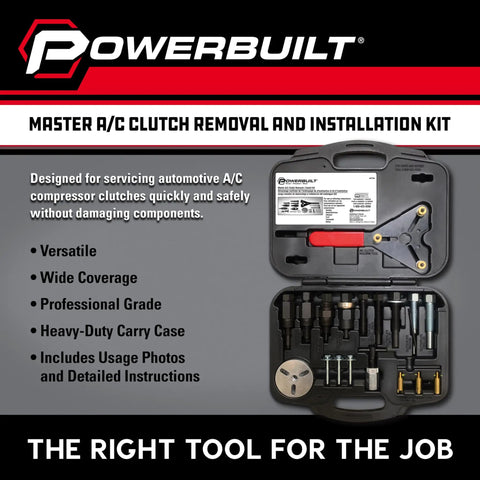 AC Clutch Removal And Installation Tool Kit For Automotive Compressors, 23 Piece Heavy Duty Set With Adapters For Most Makes, Includes Holding Tool, Installer And Remover, Durable Blow Mold Case
