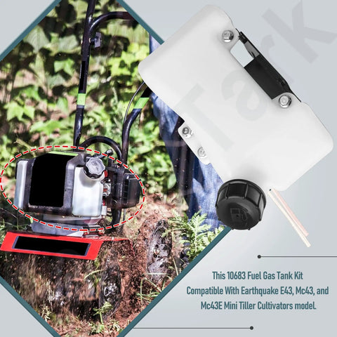 Fuel Gas Tank Kit Three Tab Style Compatible With E43 MC43 MC43E MC33 MC440 Mini Tiller shown on a mini tiller