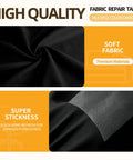 Heavy Duty Self Adhesive Fabric Repair Tape For Couch And Jeans 4 By 80 Inch Black showing soft fabric and adhesive side.