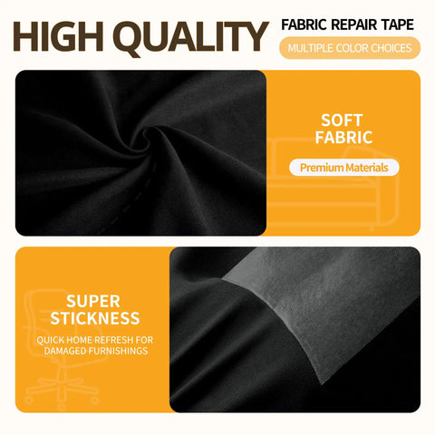 Heavy Duty Self Adhesive Fabric Repair Tape For Couch And Jeans 4 By 80 Inch Black showing soft fabric and adhesive side.