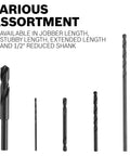 Various lengths of Extra Length Aircraft Drill Bit 3/16 Inch by 12 Inch Black Oxide With Speed Helix for diverse applications.