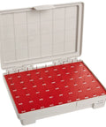 Go Pin Gage Set With Tolerance Class ZZ From 0.0060 To 0.0600 Inches Diameter, 55 Piece Precision Tool Steel Gage Set, NIST Traceable Certificate Included, 2 Inch Long Members open case with labeled pin gauges