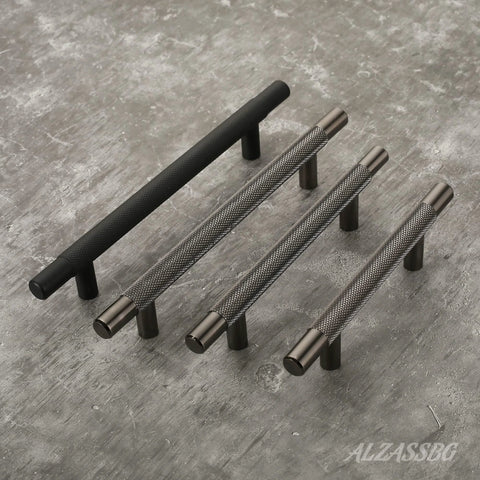10 Pack Black Nickel Cabinet Pulls With 5 Inch Hole Centers T Bar Knurled Handles For Cabinets Closets Drawers Wardrobes AL3015AS