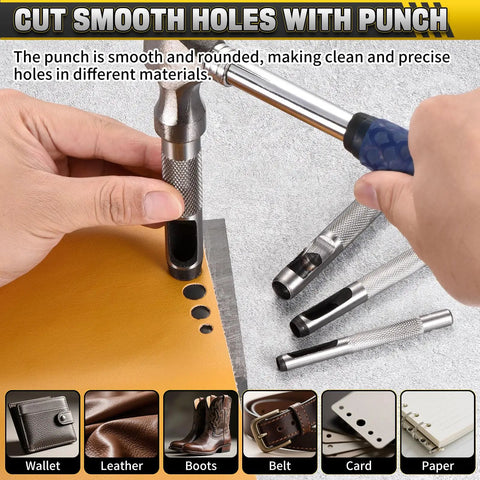 Hands using punch tool from 36-Piece Metal Stamping Kit With 10mm Dies For Imprinting Plastic, Wood, Leather, And Jewelry