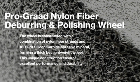 Boss Grade 6 Inch Nylon Fiber Deburring Wheel With 180 Grit Silicon Carbide texture showcasing its lightweight construction and durability.