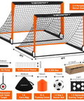 Two Pack Backyard Pop Up Soccer Goals 4x3 Ft For Kids, Portable Net Set with accessories including cones and ball.