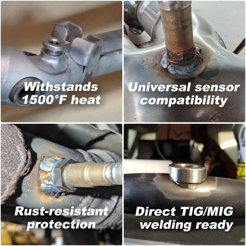 Universal M18x1.5 Oxygen Sensor Weld Bungs And Plugs Kit, 5 Bungs 5 Plugs, 304 Stainless Steel Bungs Withstand 1500F, Welding Ready Edges, Zinc Plated Plugs For Easy Exhaust Mods on exhaust pipe